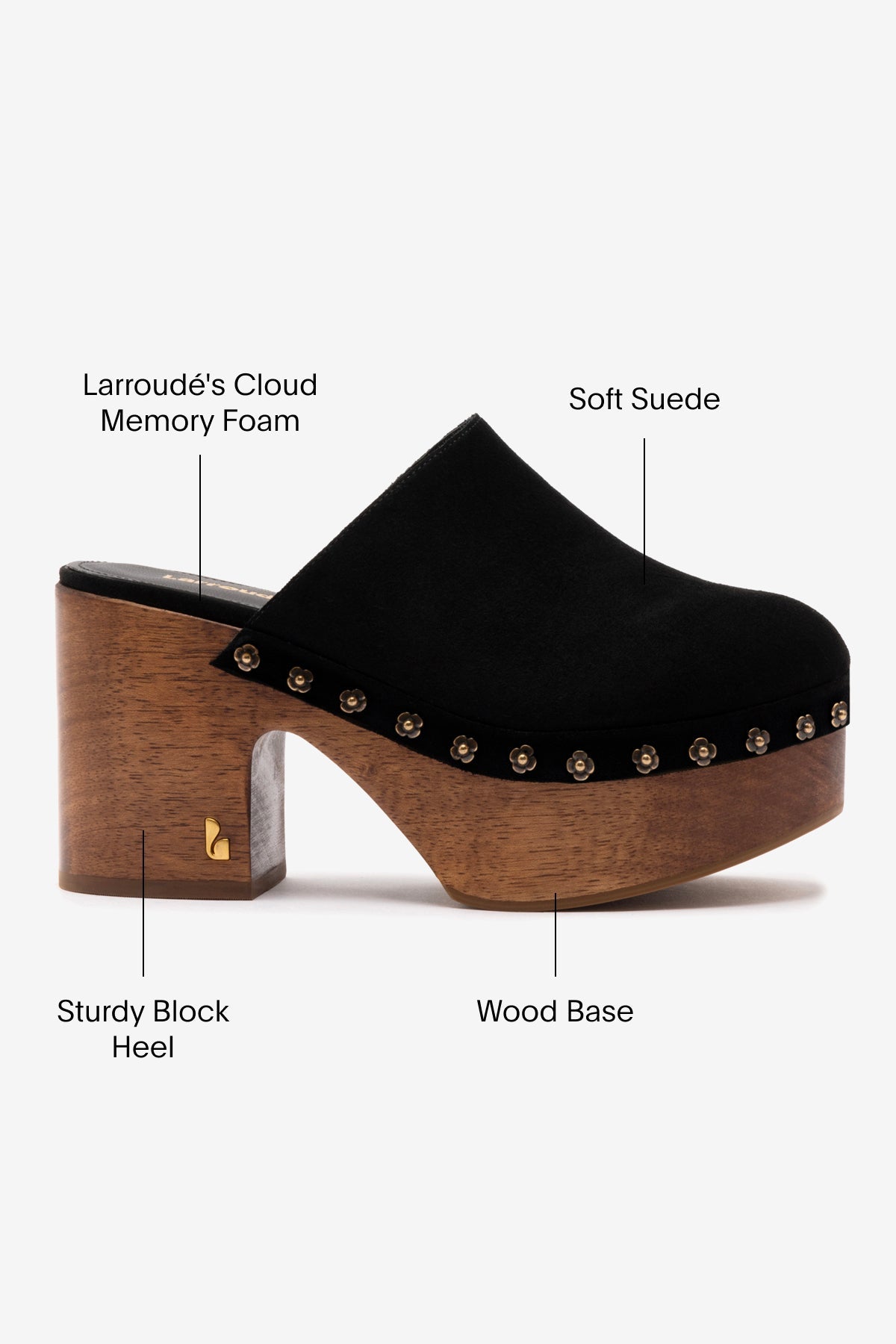 Larroude Miso Wooden Platform Clog In Black Suede