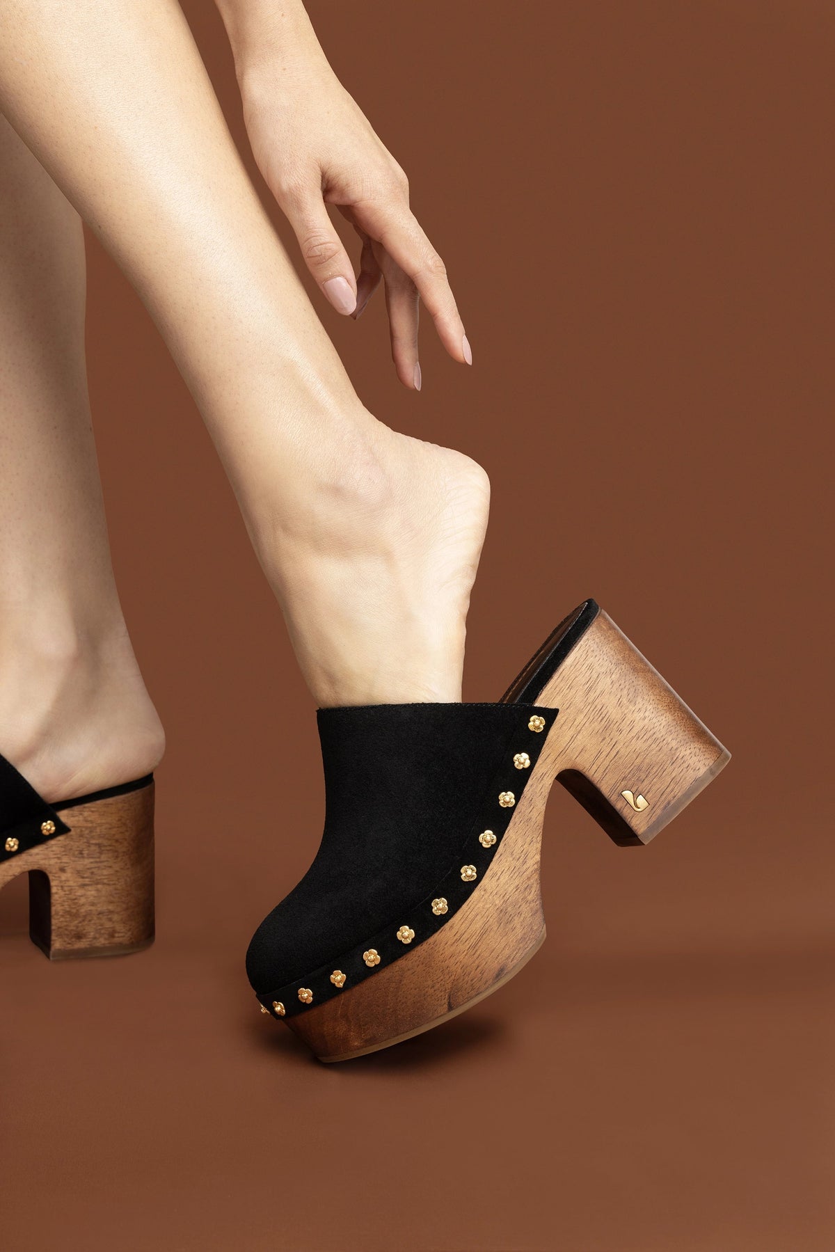 Larroude Miso Wooden Platform Clog In Black Suede