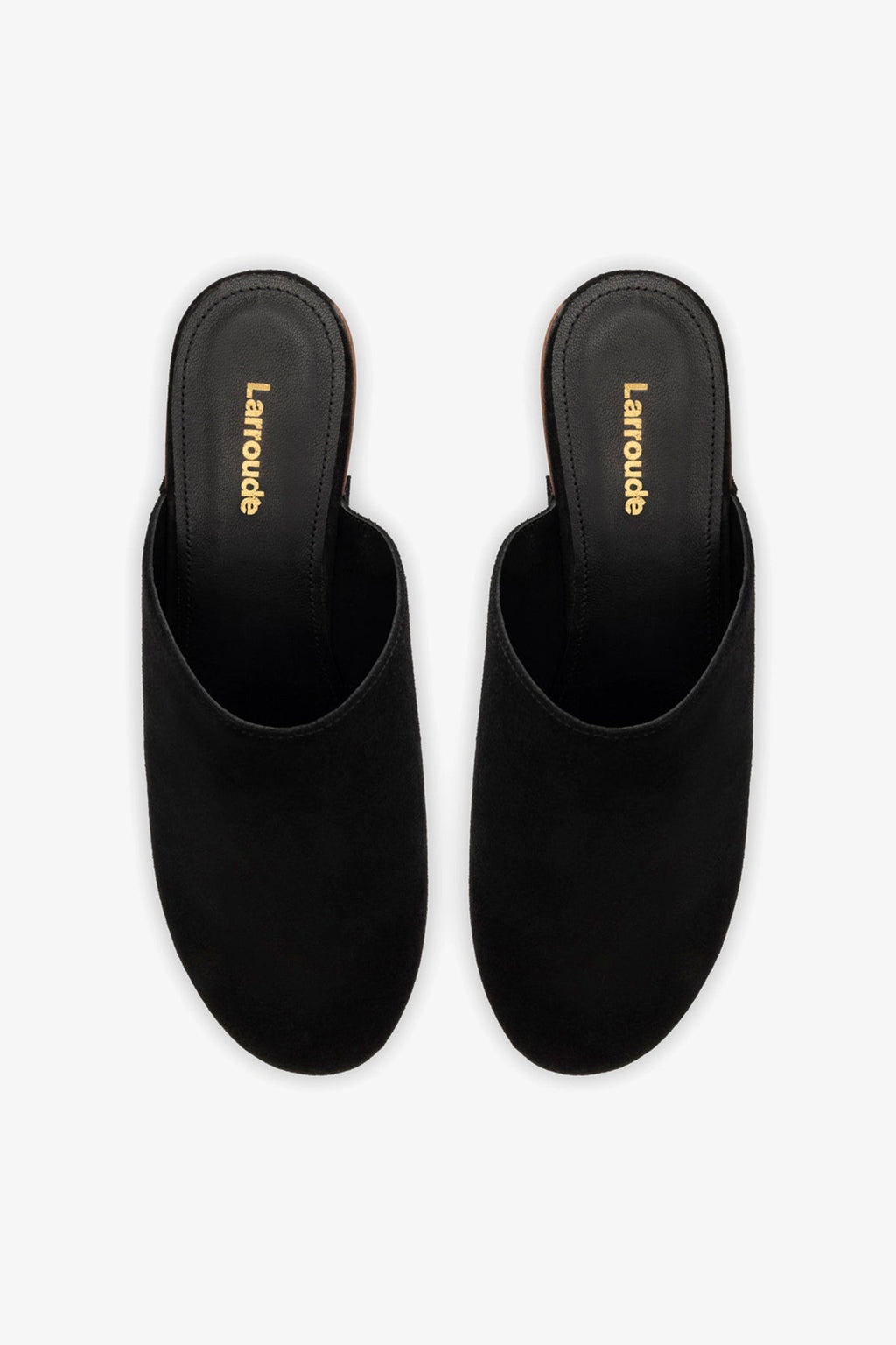 Larroude Miso Wooden Platform Clog In Black Suede