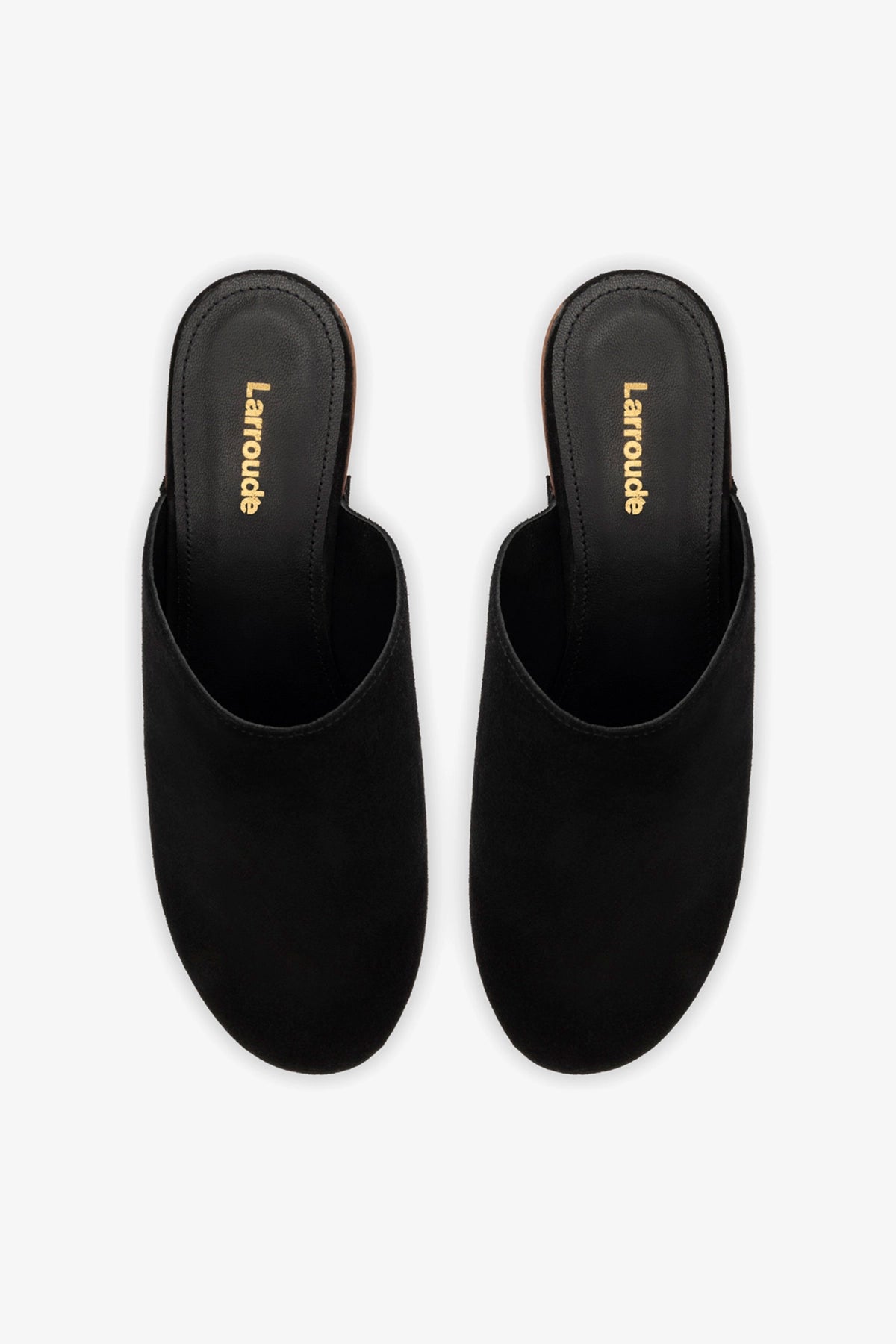 Larroude Miso Wooden Platform Clog In Black Suede