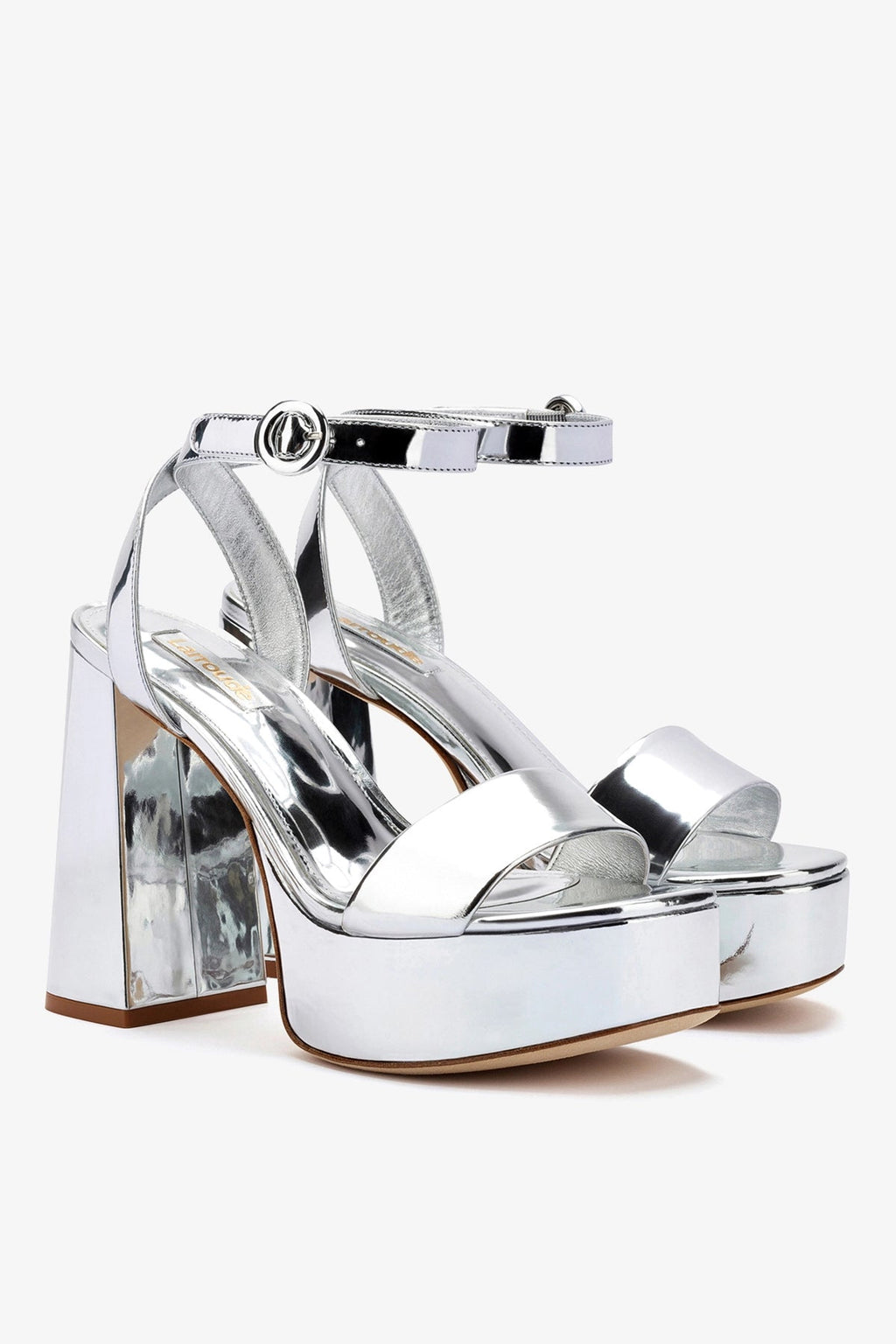 Larroude Dolly Sandal In Silver Specchio