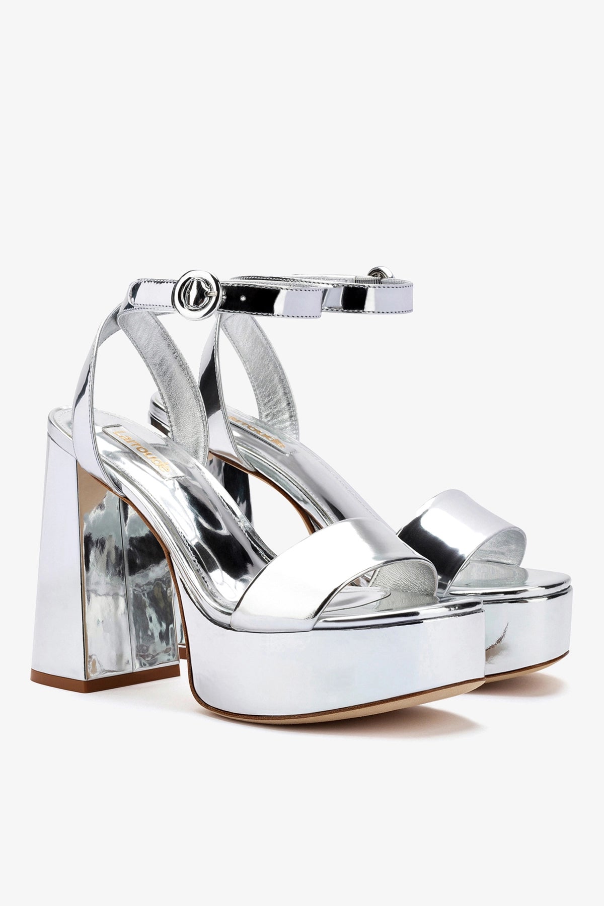 Larroude Dolly Sandal In Silver Specchio