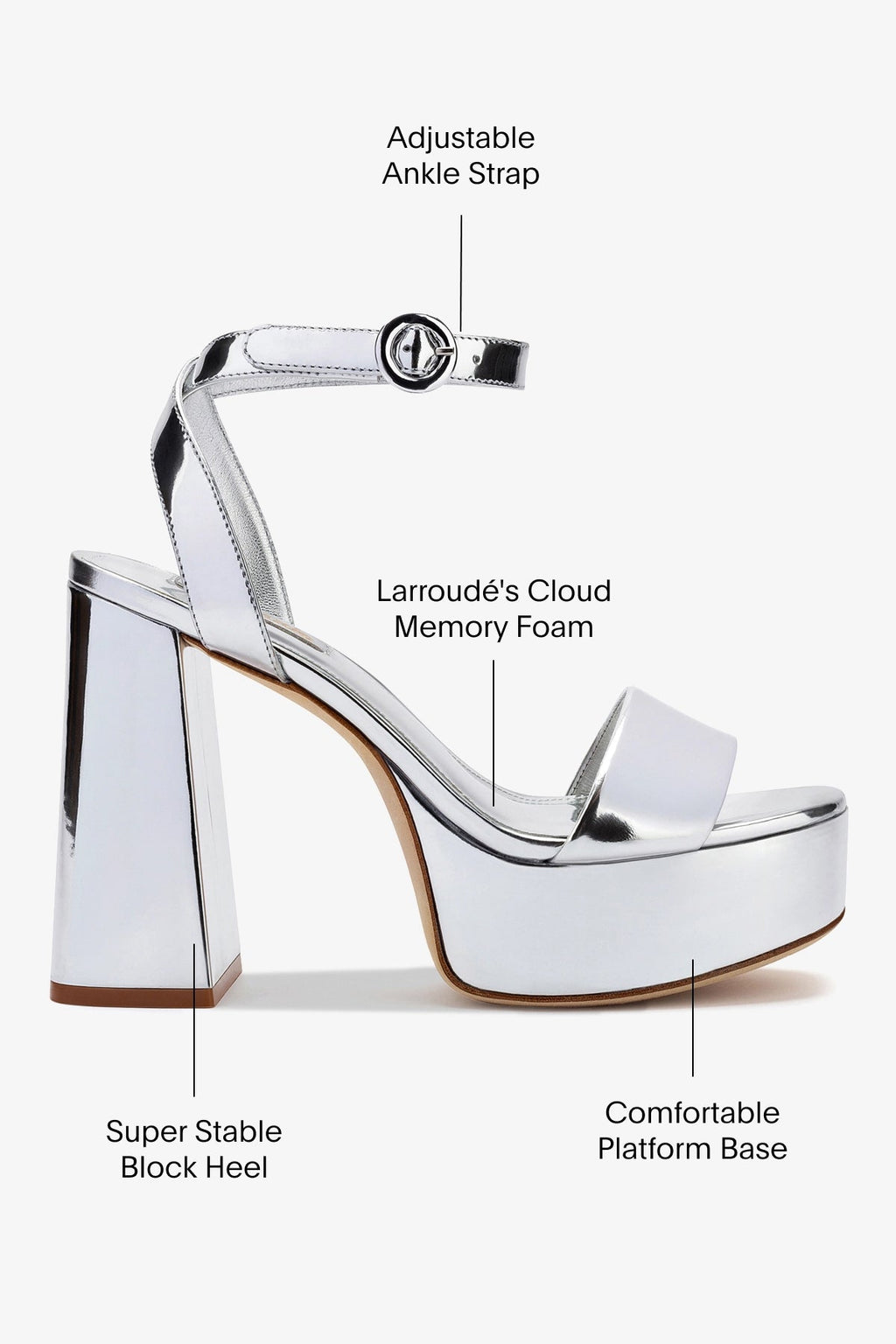 Larroude Dolly Sandal In Silver Specchio