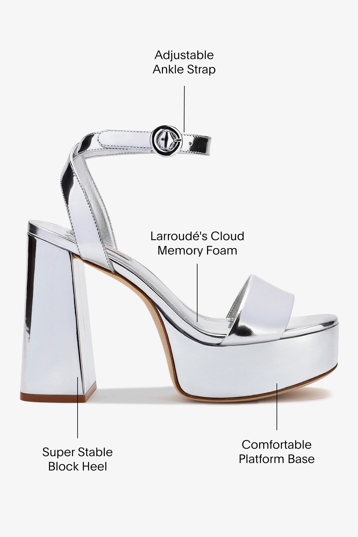 Larroude Dolly Sandal In Silver Specchio