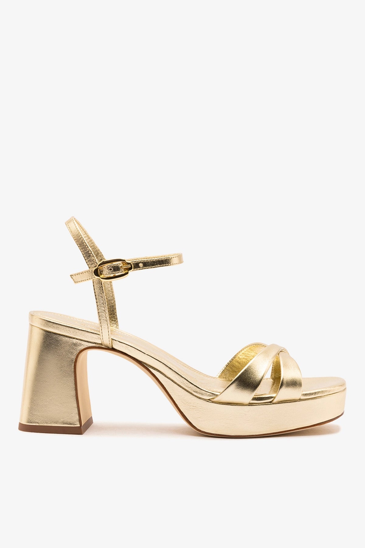 Larroude Bianca Low Sandal In Platina Metallic Leather