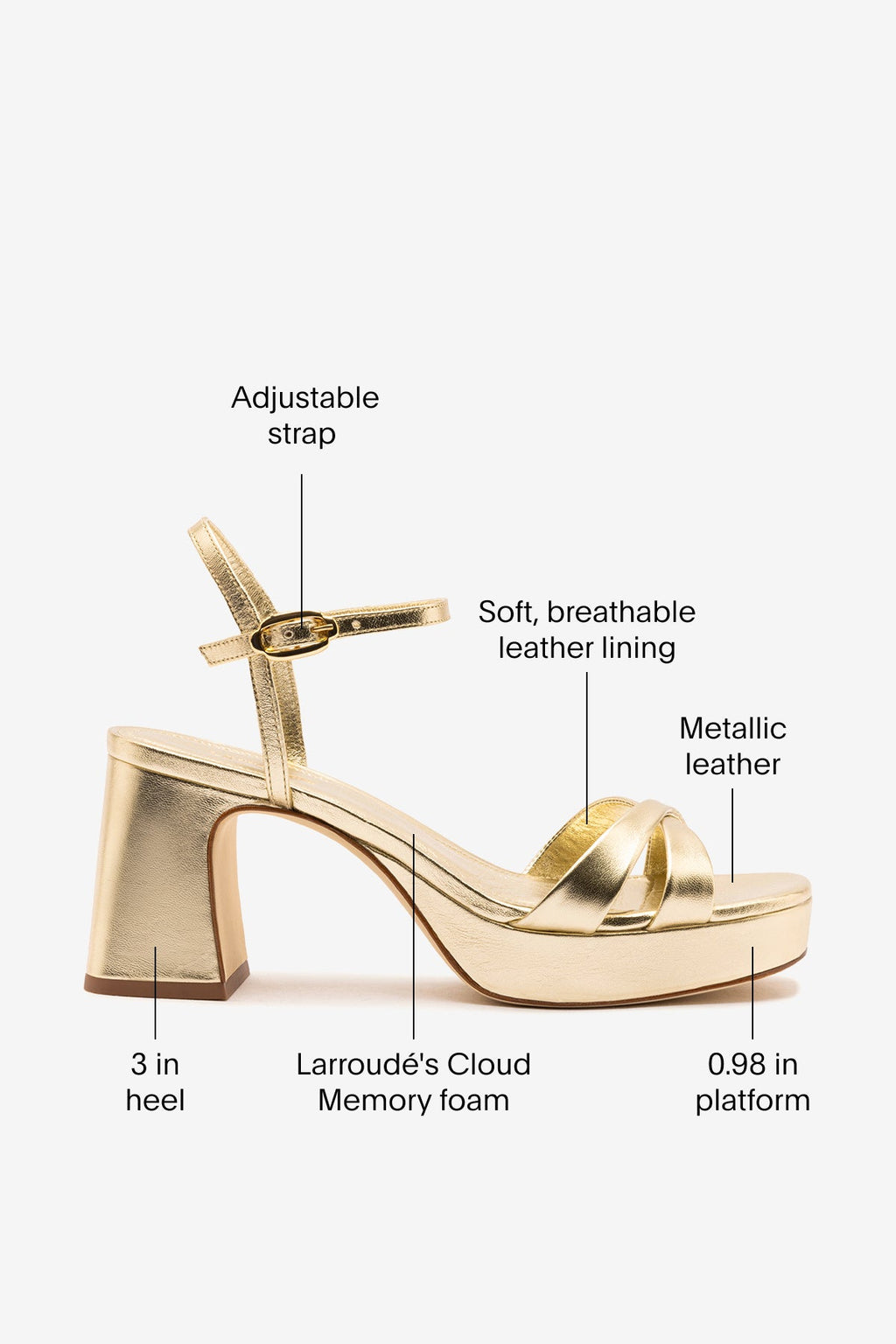 Larroude Bianca Low Sandal In Platina Metallic Leather