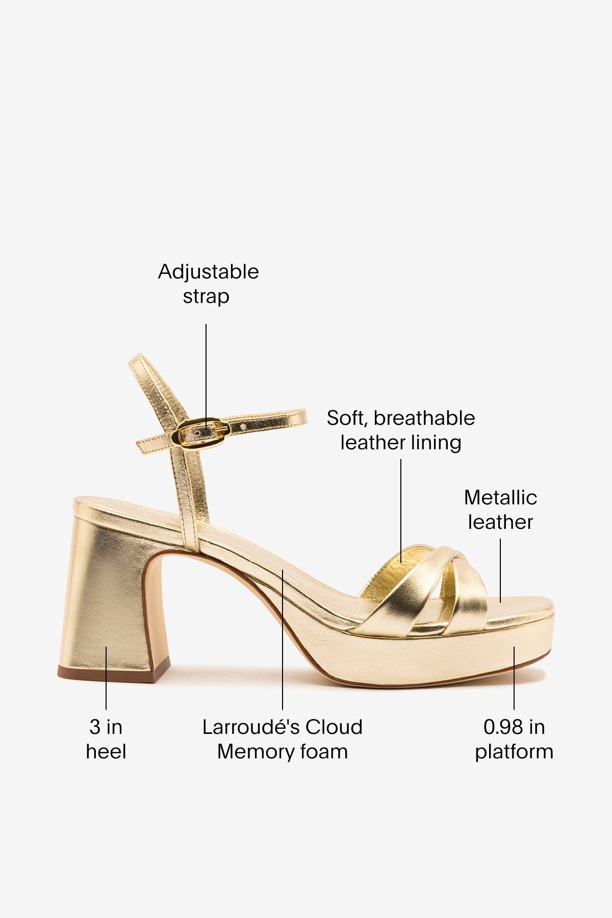 Larroude Bianca Low Sandal In Platina Metallic Leather