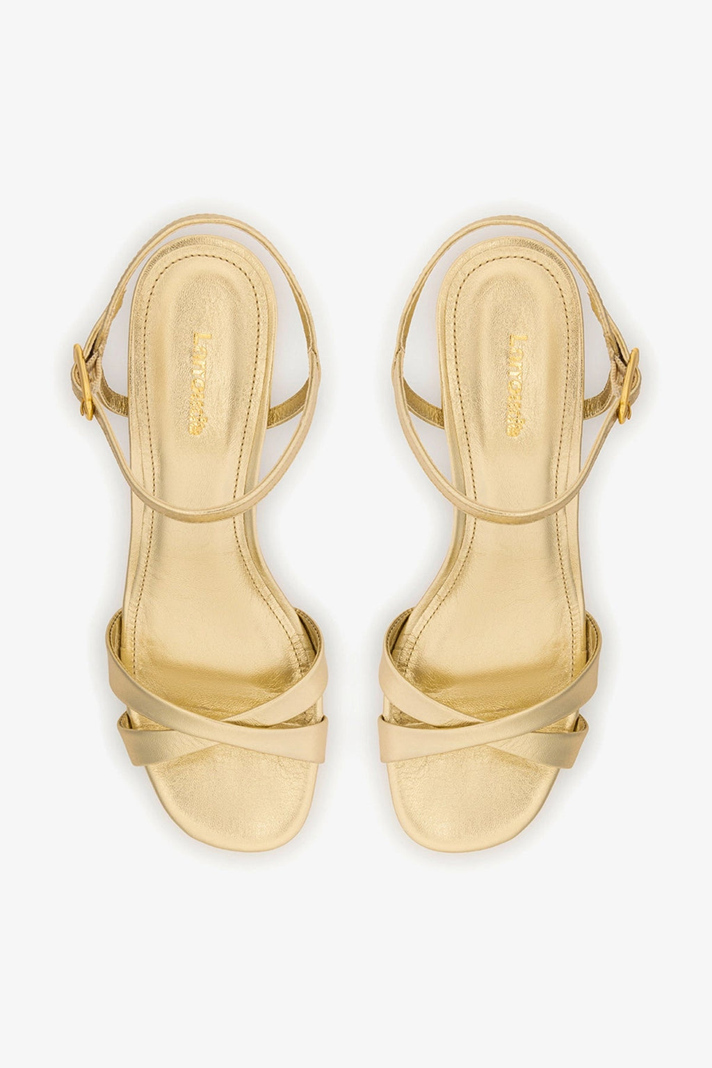 Larroude Bianca Low Sandal In Platina Metallic Leather