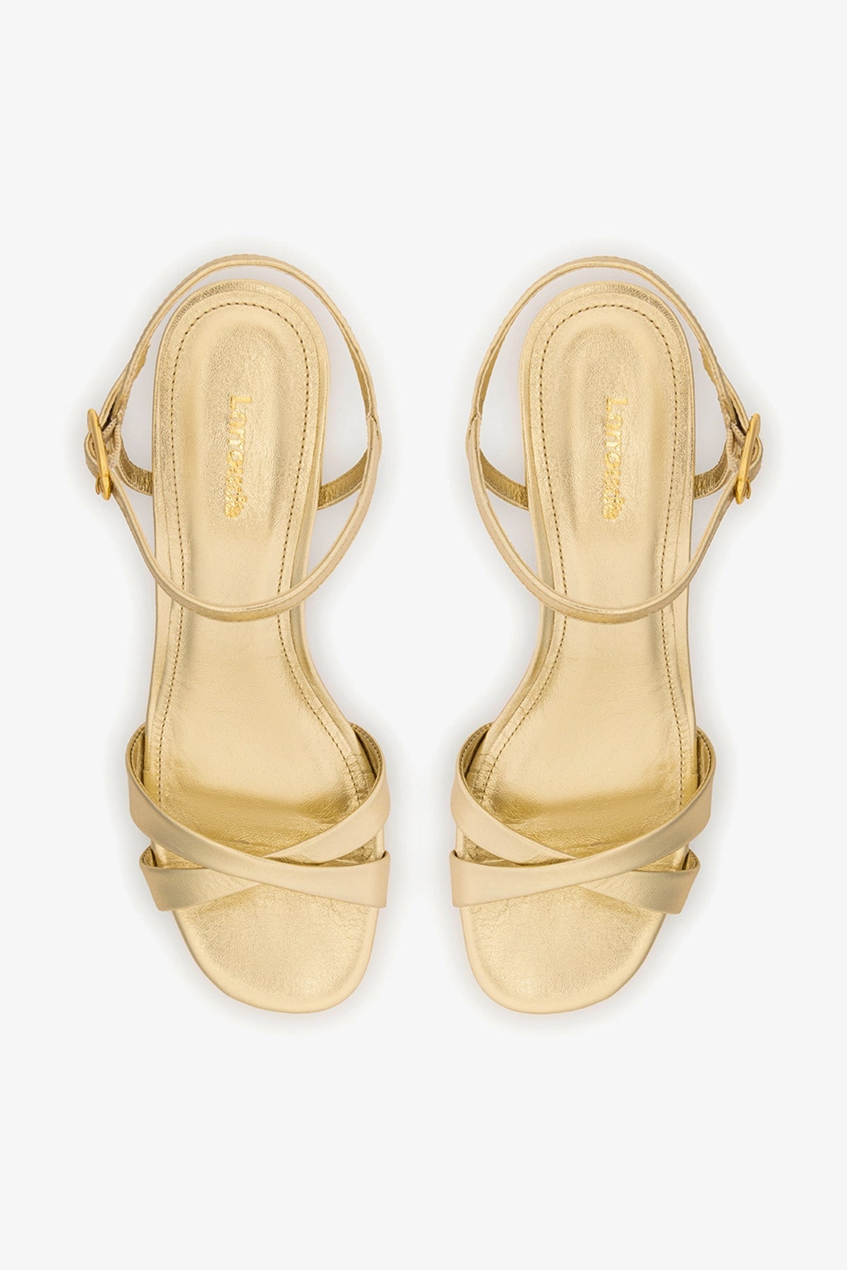 Larroude Bianca Low Sandal In Platina Metallic Leather