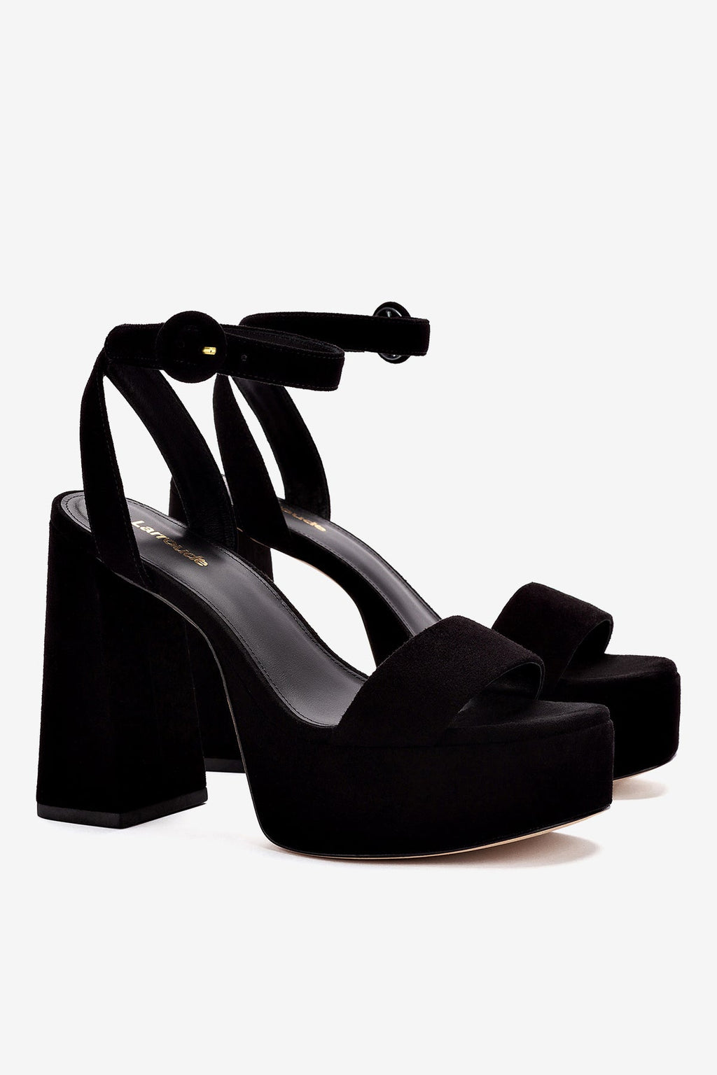 Larroude Dolly Sandal In Black Suede