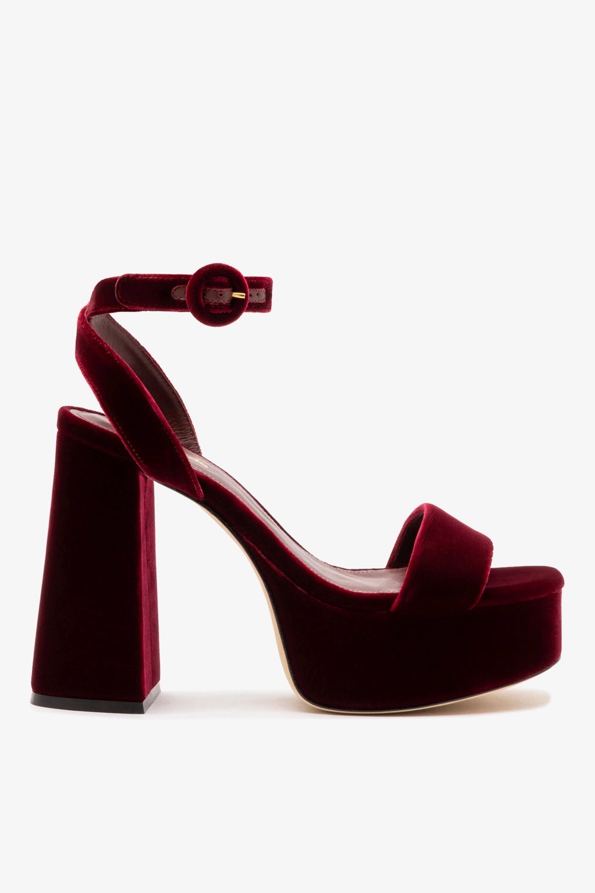 Larroude Dolly Sandal In Wine Velvet