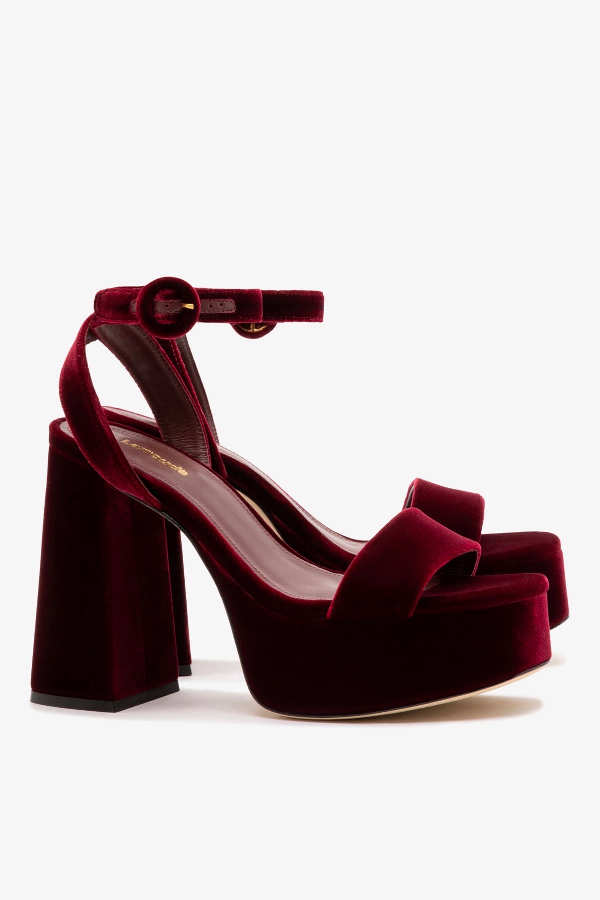 Larroude Dolly Sandal In Wine Velvet