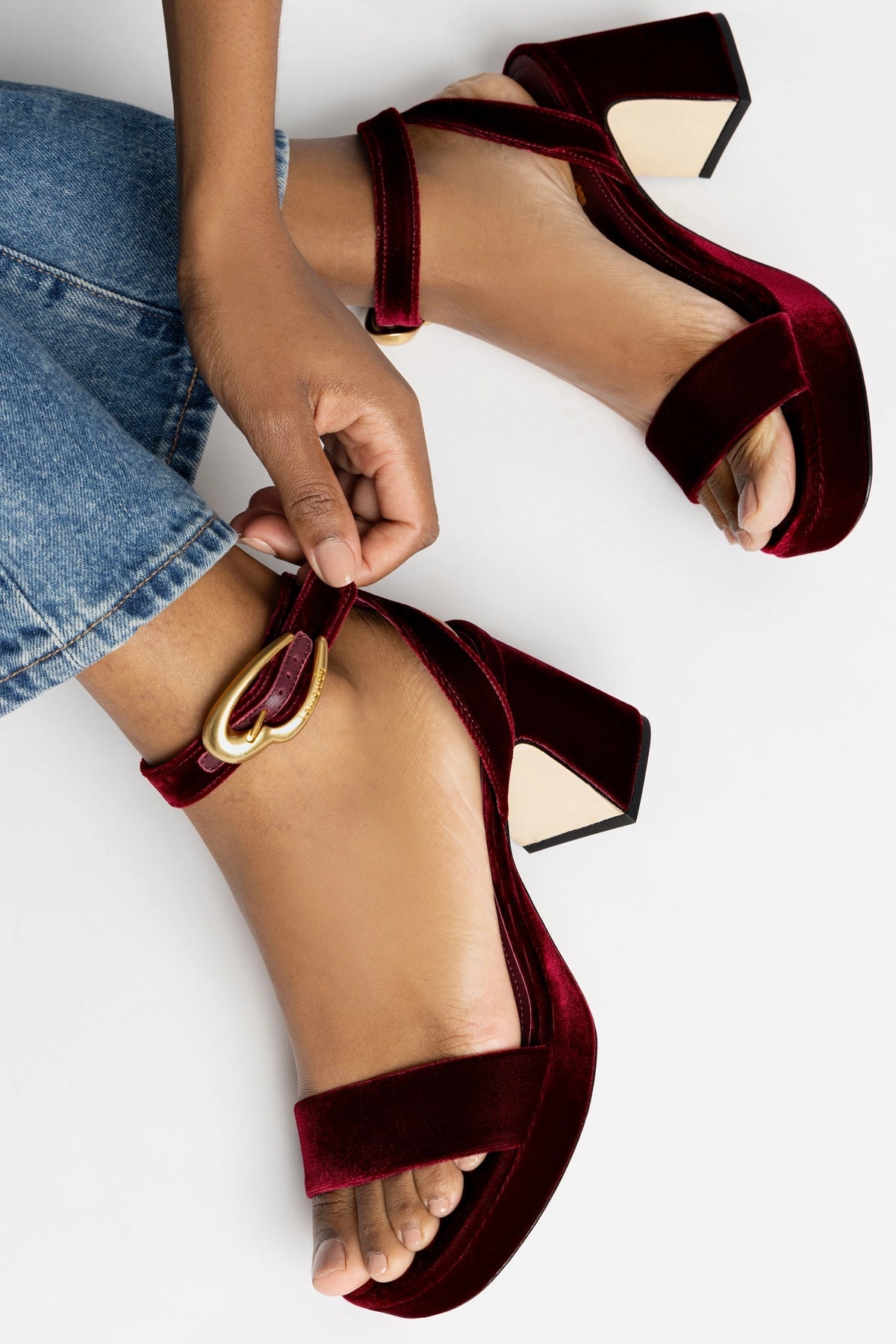 Larroude Dolly Verona Low Sandal Wine Velvet