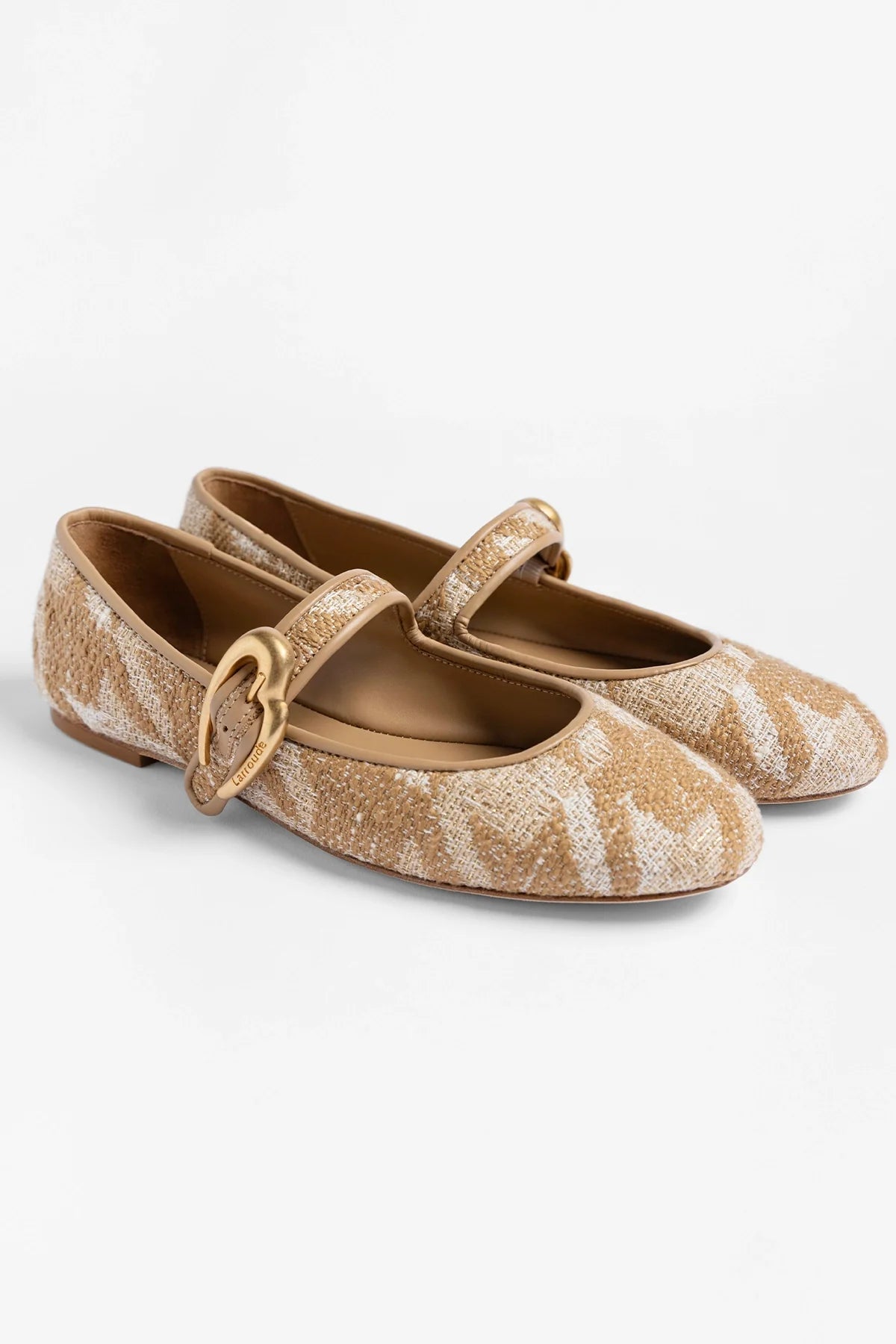 Larroude Verona Ballet Flat Latte Printed Fabric