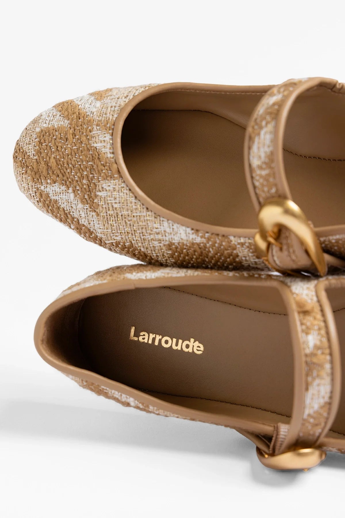 Larroude Verona Ballet Flat Latte Printed Fabric