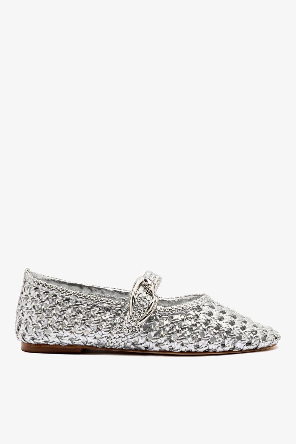 Larroude Verona Macrame Ballet Flat In Silver Metallic Leather