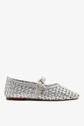 Larroude Verona Macrame Ballet Flat In Silver Metallic Leather