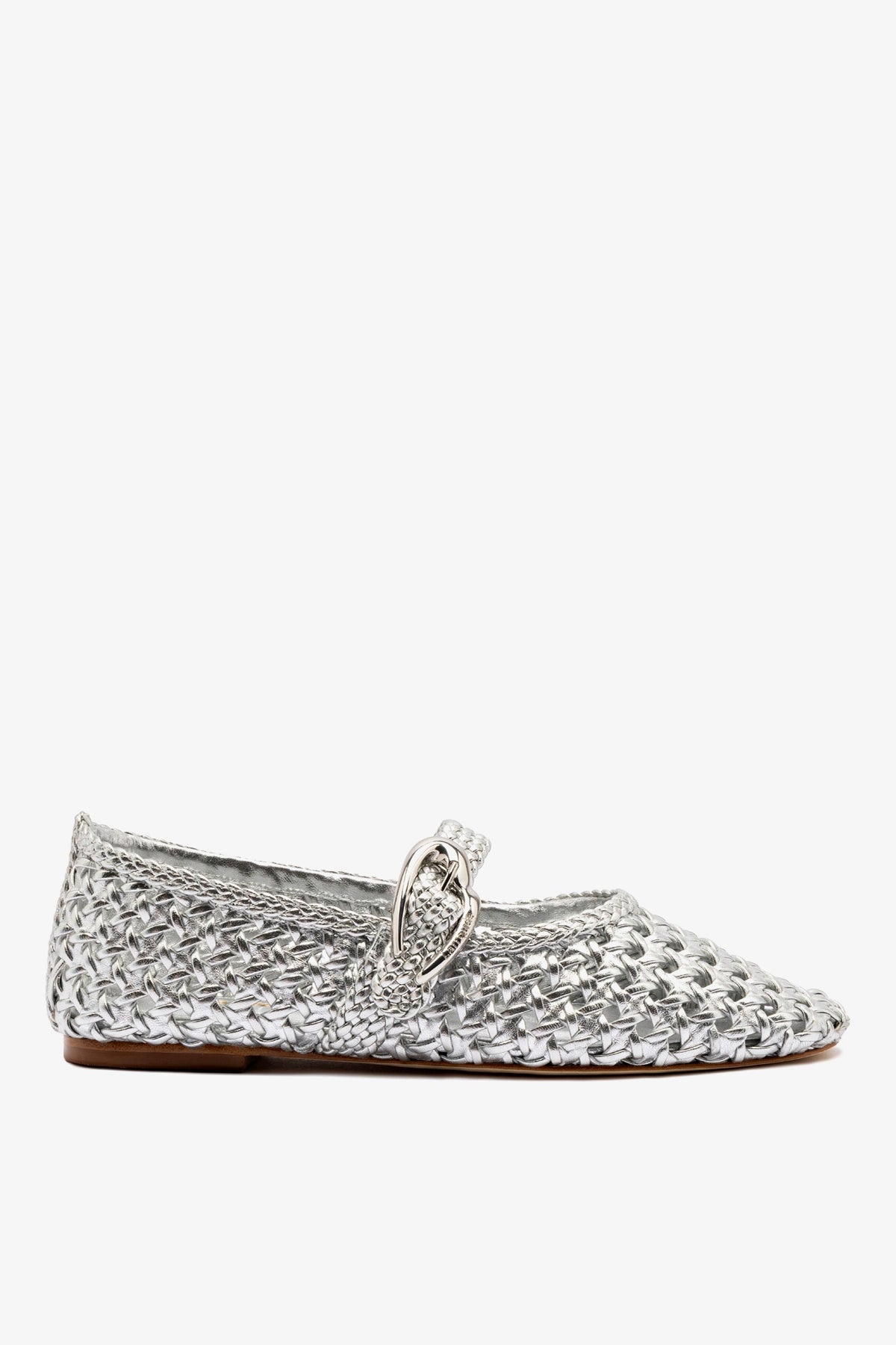 Larroude Verona Macrame Ballet Flat In Silver Metallic Leather
