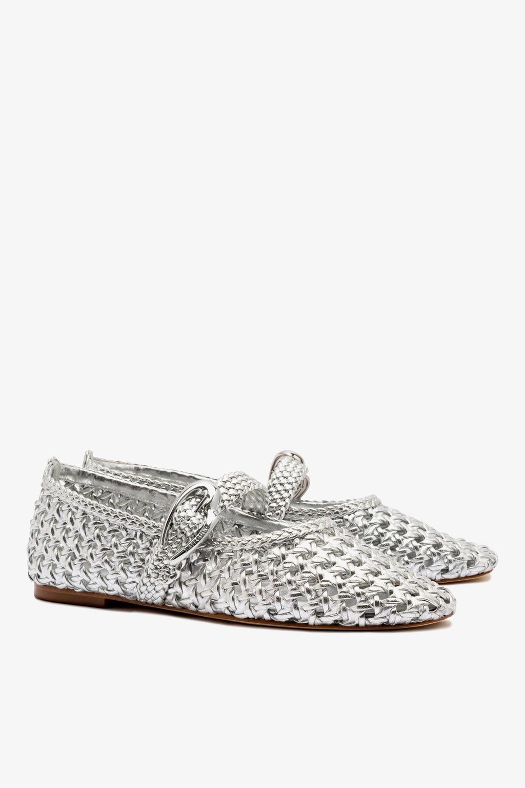 Larroude Verona Macrame Ballet Flat In Silver Metallic Leather