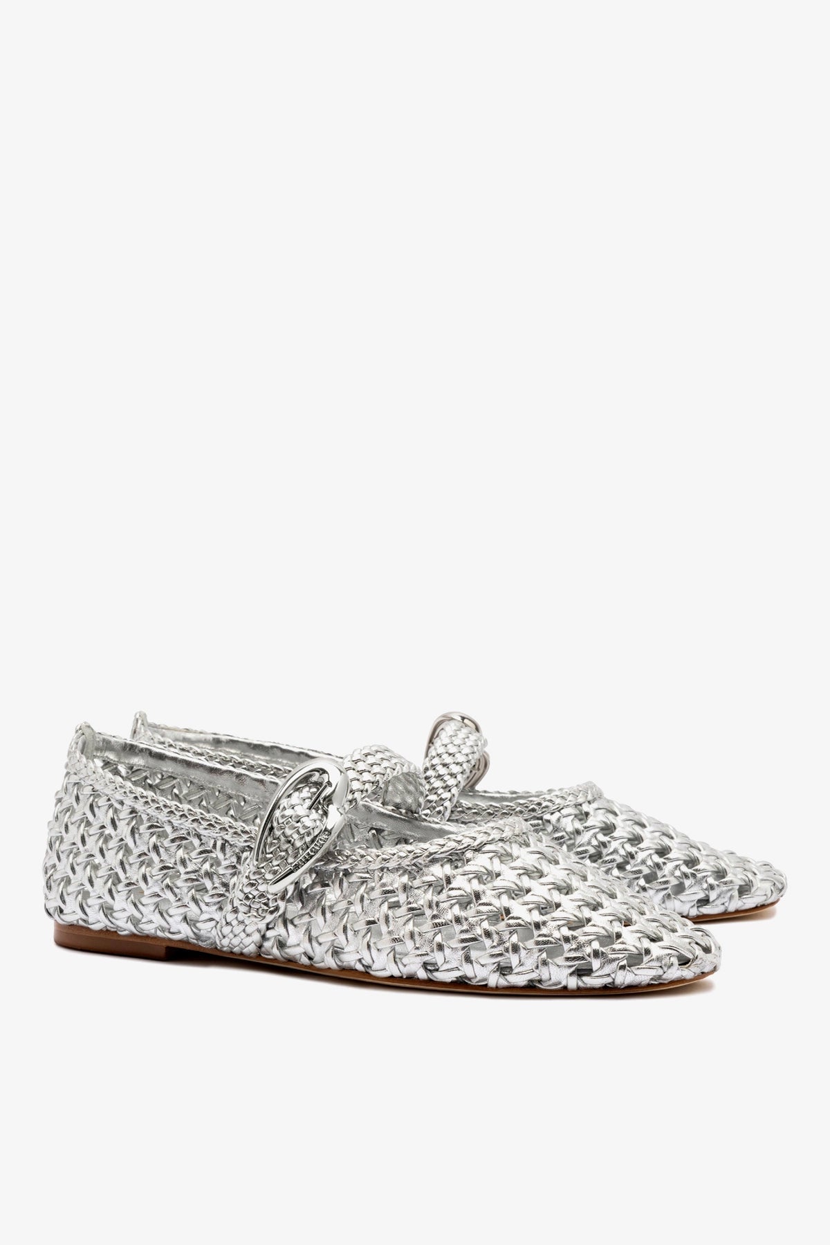 Larroude Verona Macrame Ballet Flat In Silver Metallic Leather