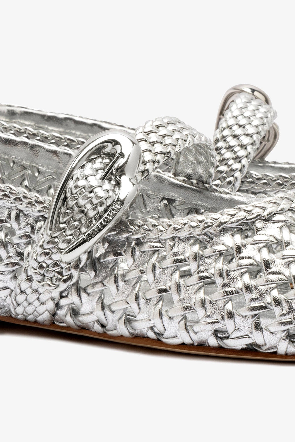 Larroude Verona Macrame Ballet Flat In Silver Metallic Leather