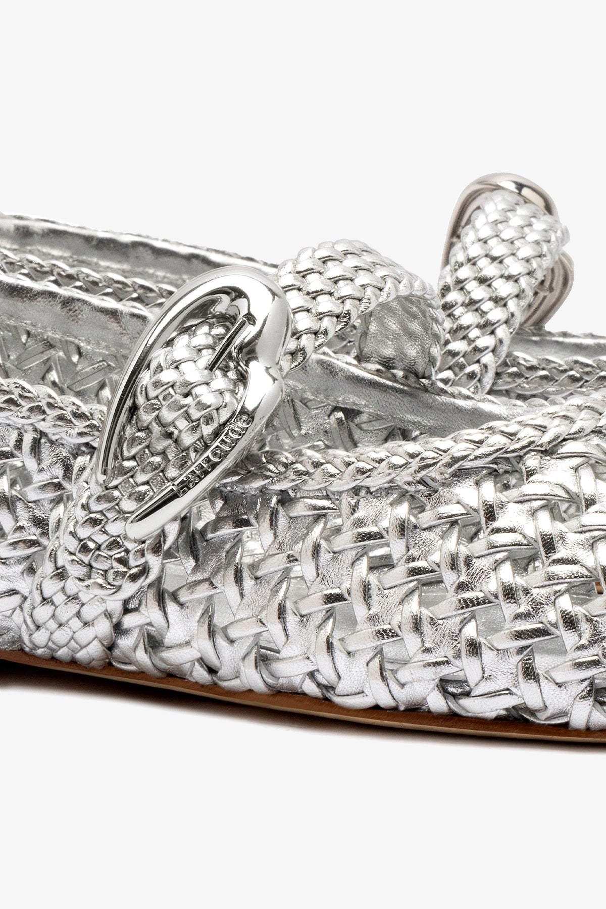 Larroude Verona Macrame Ballet Flat In Silver Metallic Leather