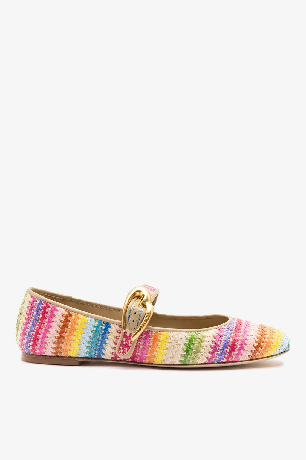 Larroude Verona Ballet Flat In Rainbow Raffia and Beige Leather