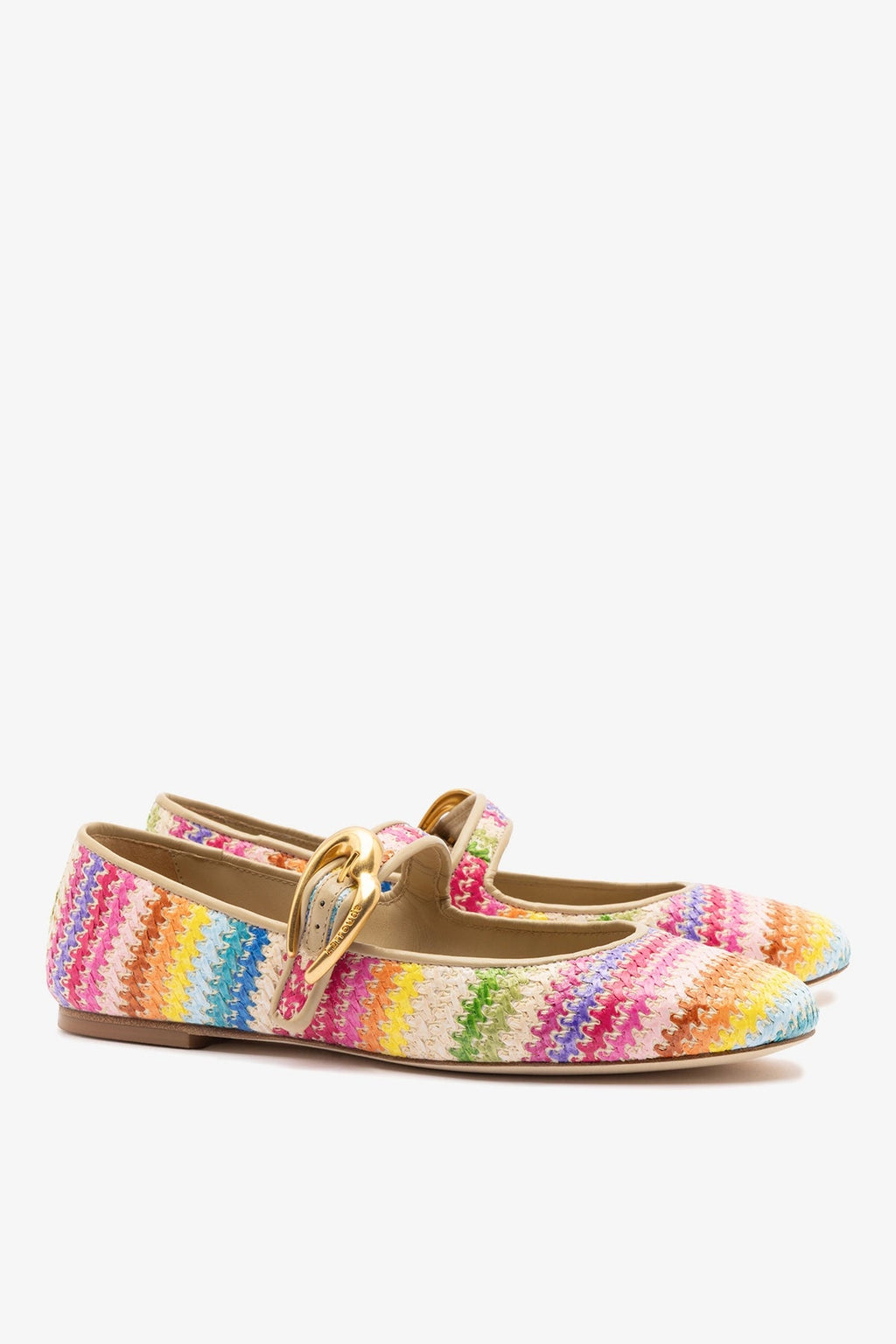 Larroude Verona Ballet Flat In Rainbow Raffia and Beige Leather