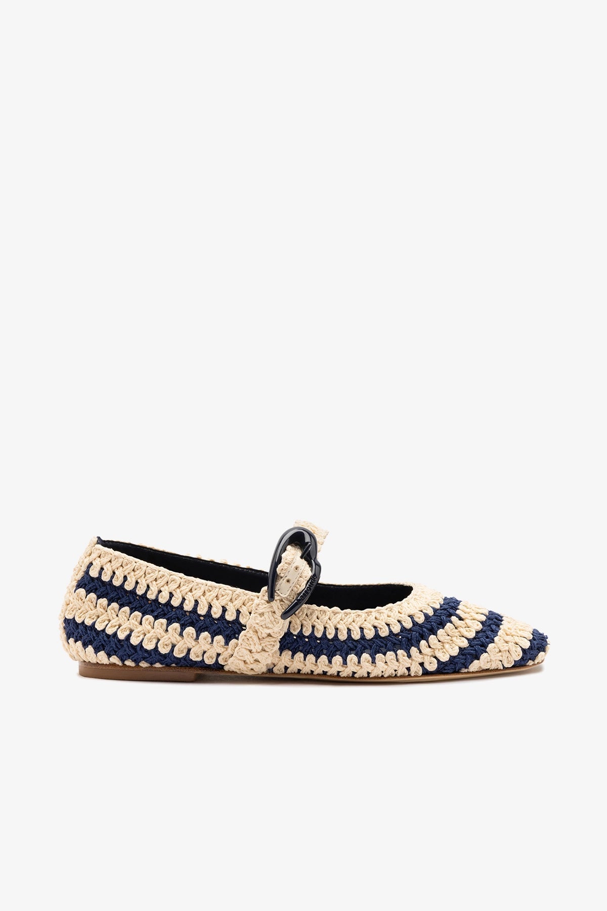 Larroude Verona Crochet Ballet Flat In Navy and Ivory Crochet