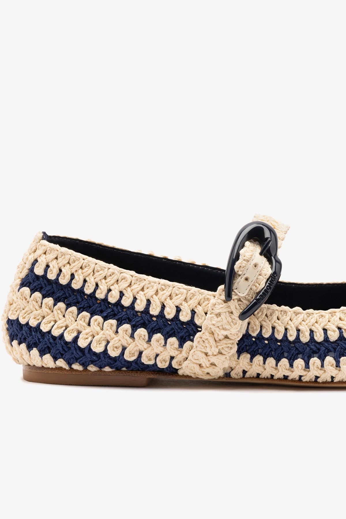 Larroude Verona Crochet Ballet Flat In Navy and Ivory Crochet