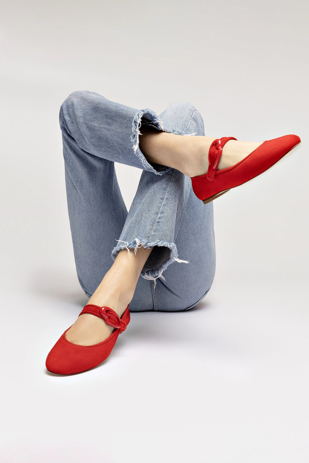 Larroude Verona Ballet Flat In Scarlet Suede