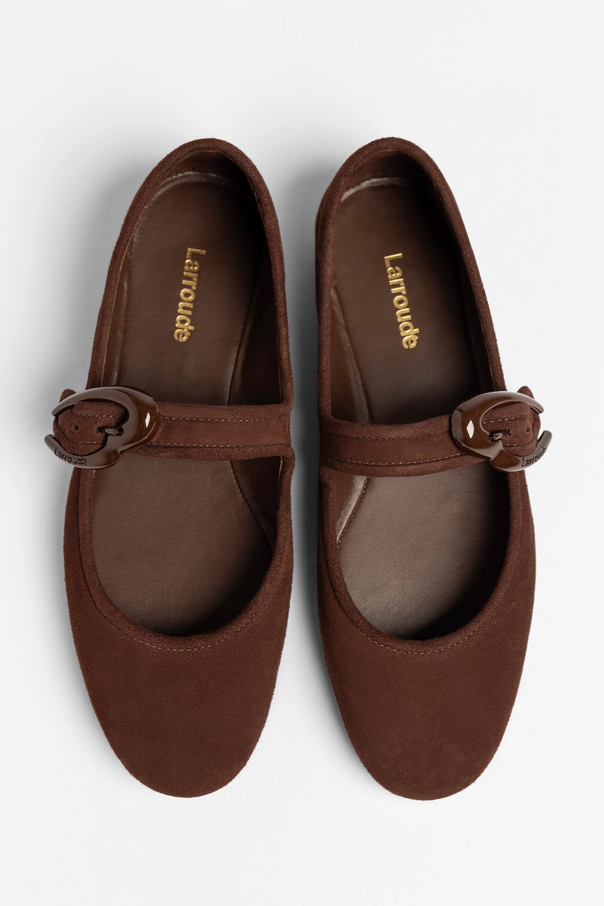 Larroude Verona Ballet Flat In Brown Suede