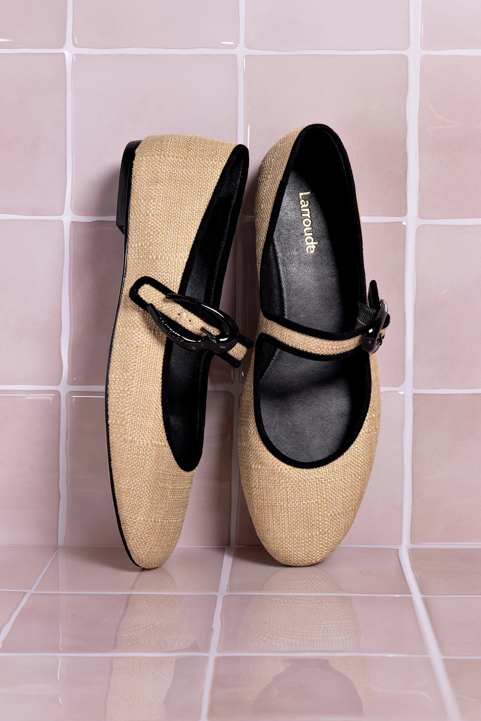 Larroude Verona Ballet Flat Beige Raffia
