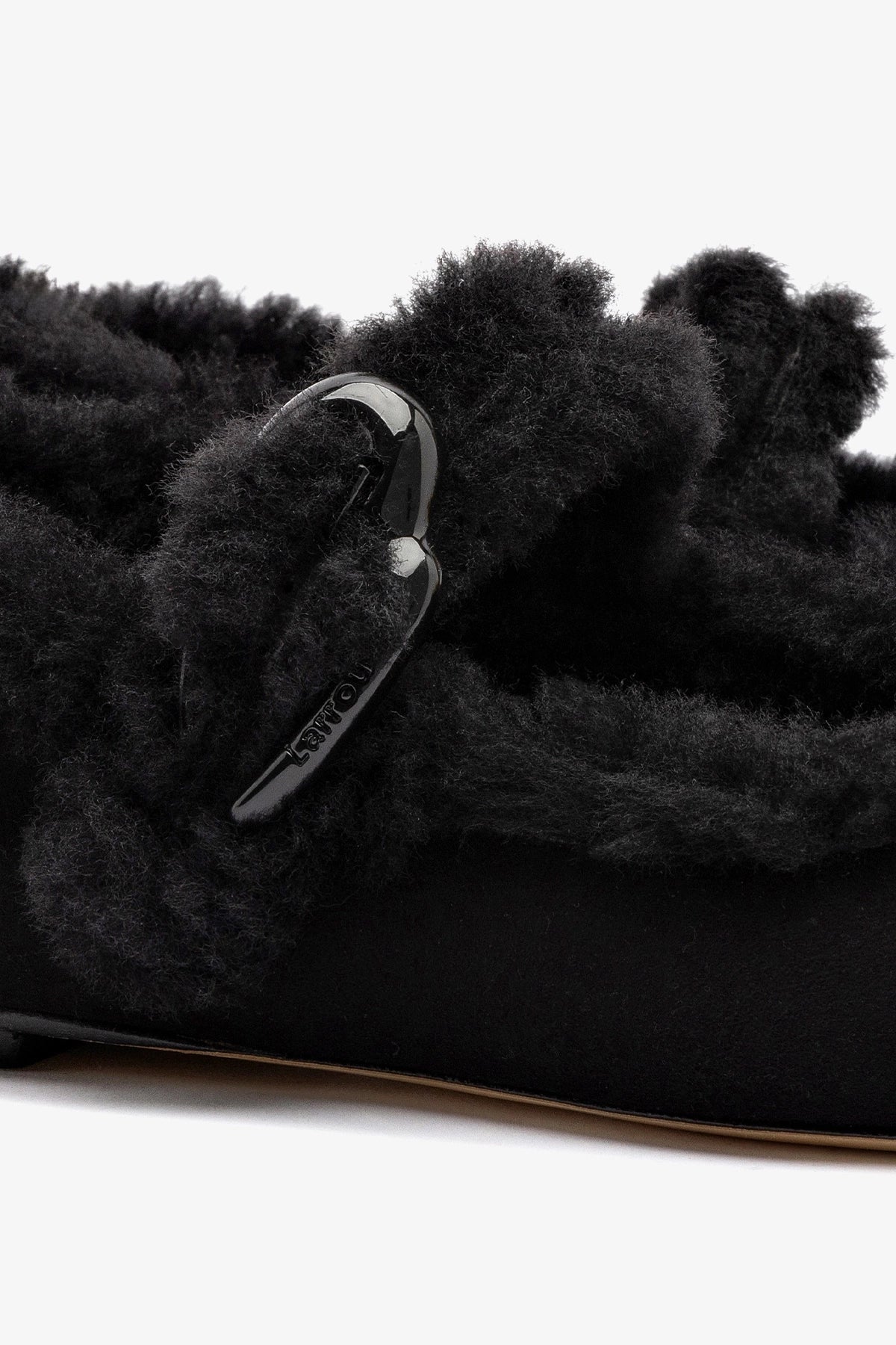 Larroude Verona Ballet Flat In Black Suede And Black Shearling