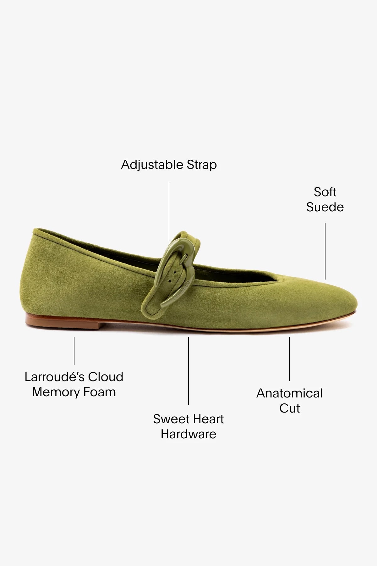 Larroude Verona Ballet Flat In Seaweed Suede