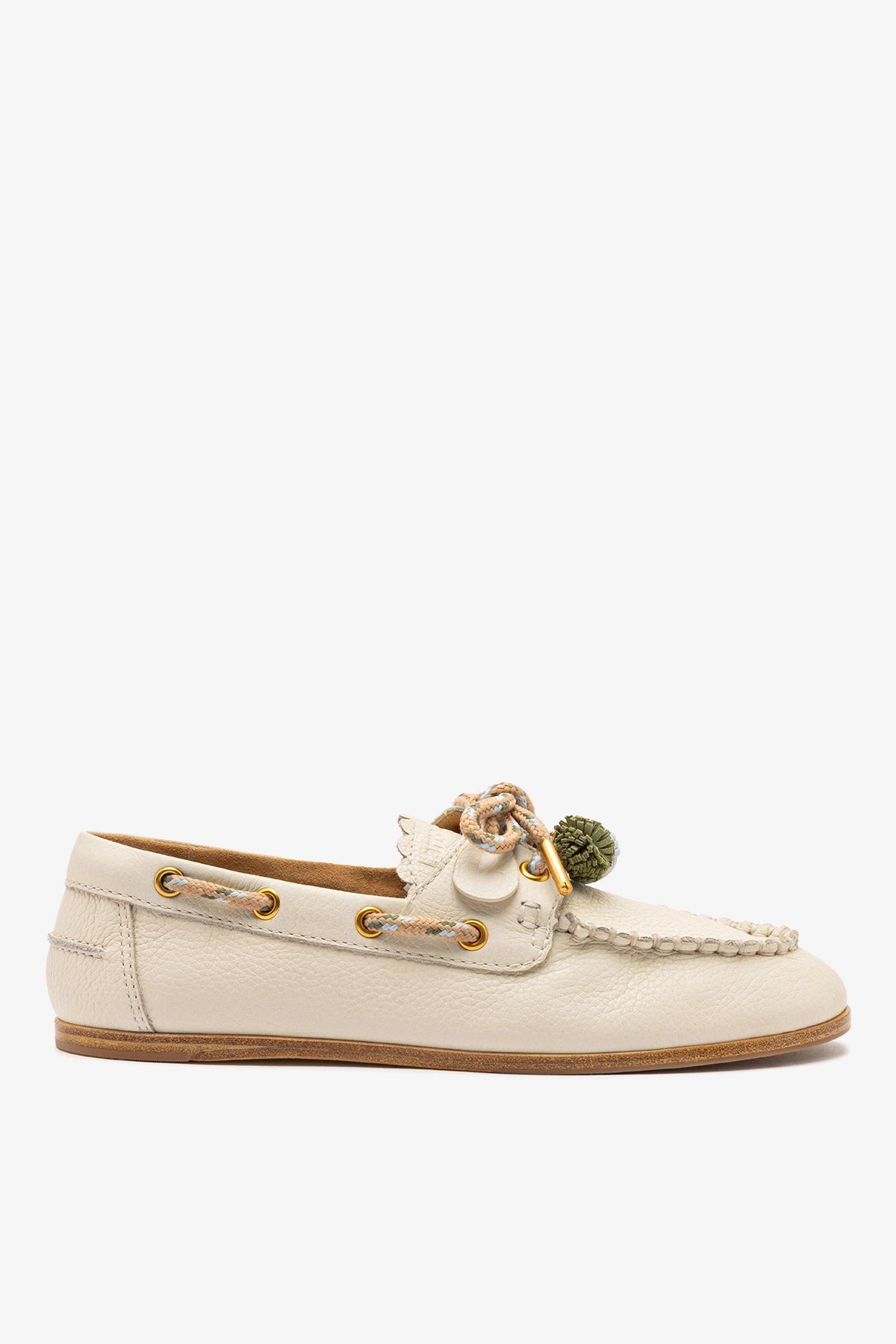 Larroude Cyprus Boat Shoe In Ivory Leather