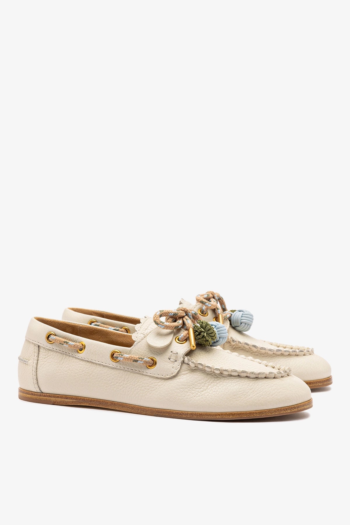 Larroude Cyprus Boat Shoe In Ivory Leather