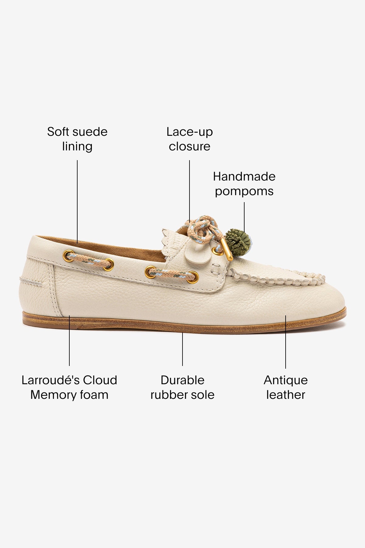 Larroude Cyprus Boat Shoe In Ivory Leather