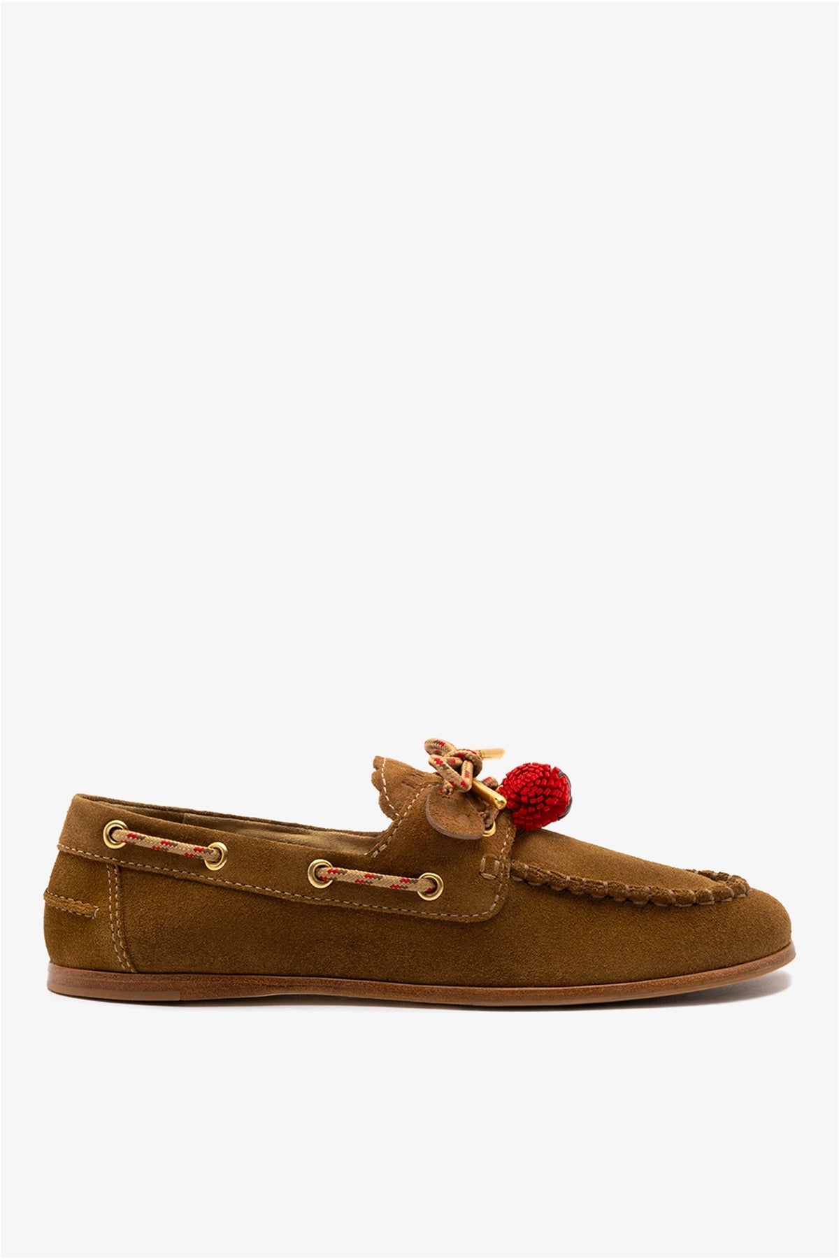 Larroude Cyprus Boat Shoe In Russet Suede