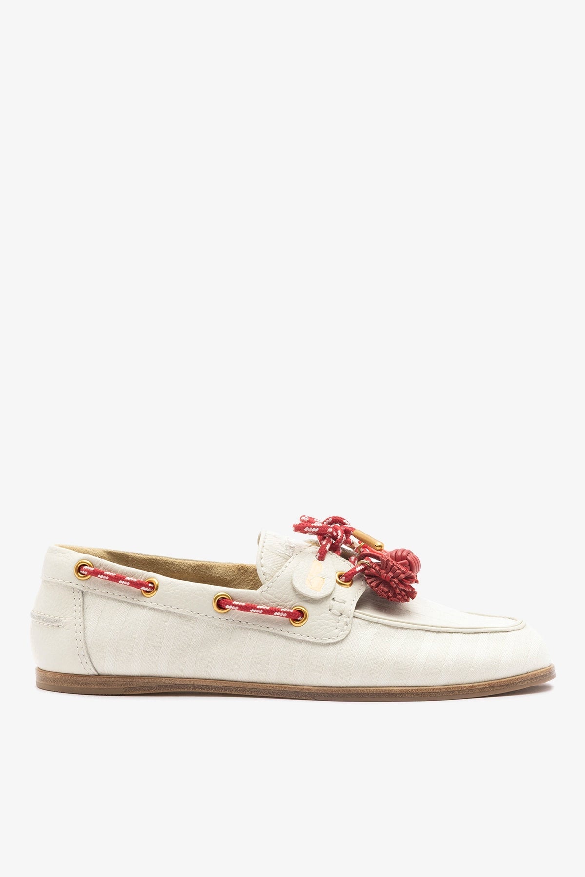 Larroude Cyprus Boat Shoe Ivory Striped Canvas