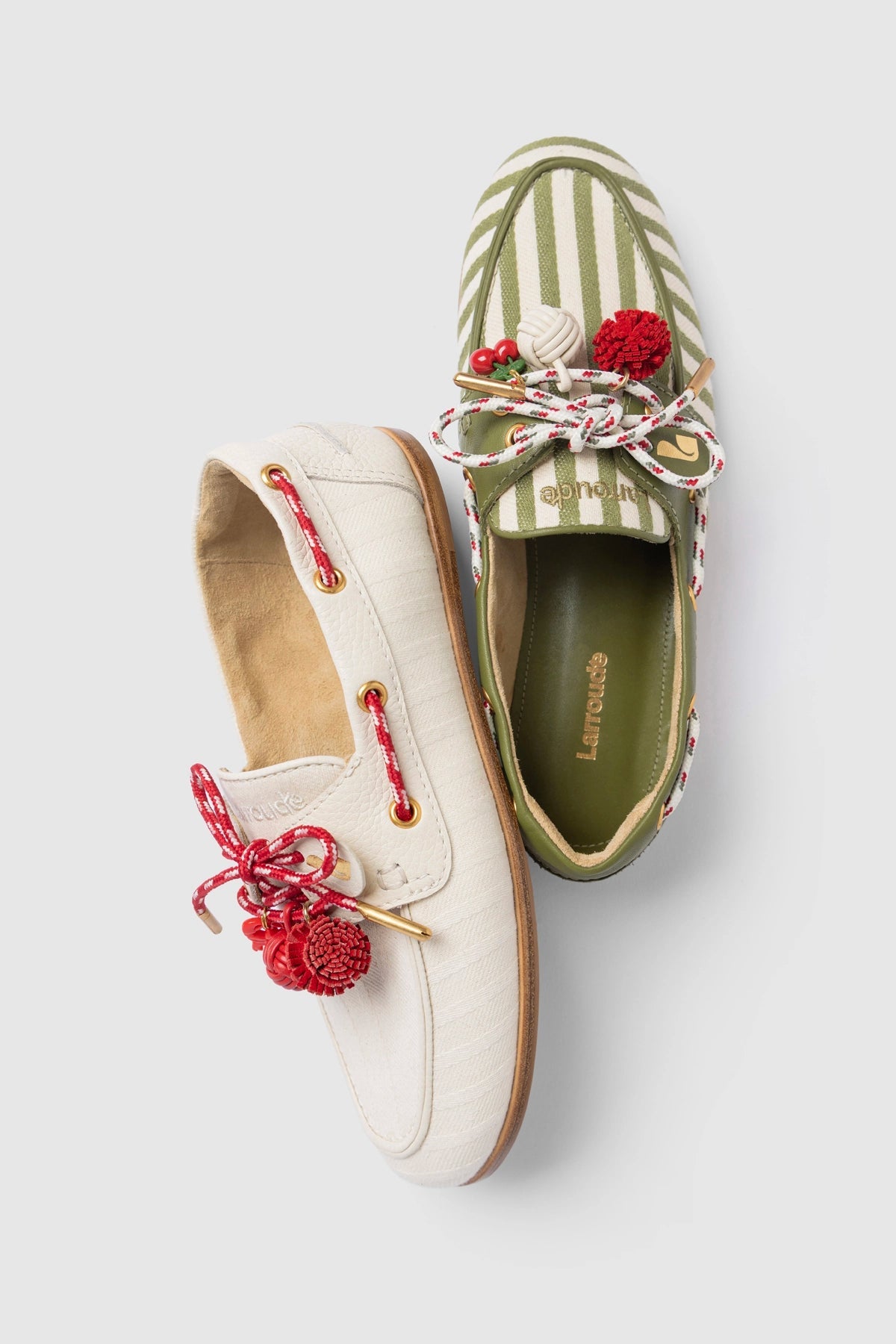Larroude Cyprus Boat Shoe Ivory Striped Canvas