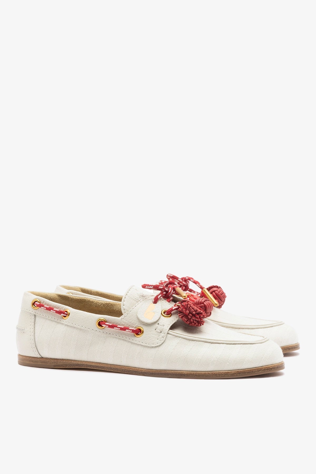 Larroude Cyprus Boat Shoe Ivory Striped Canvas