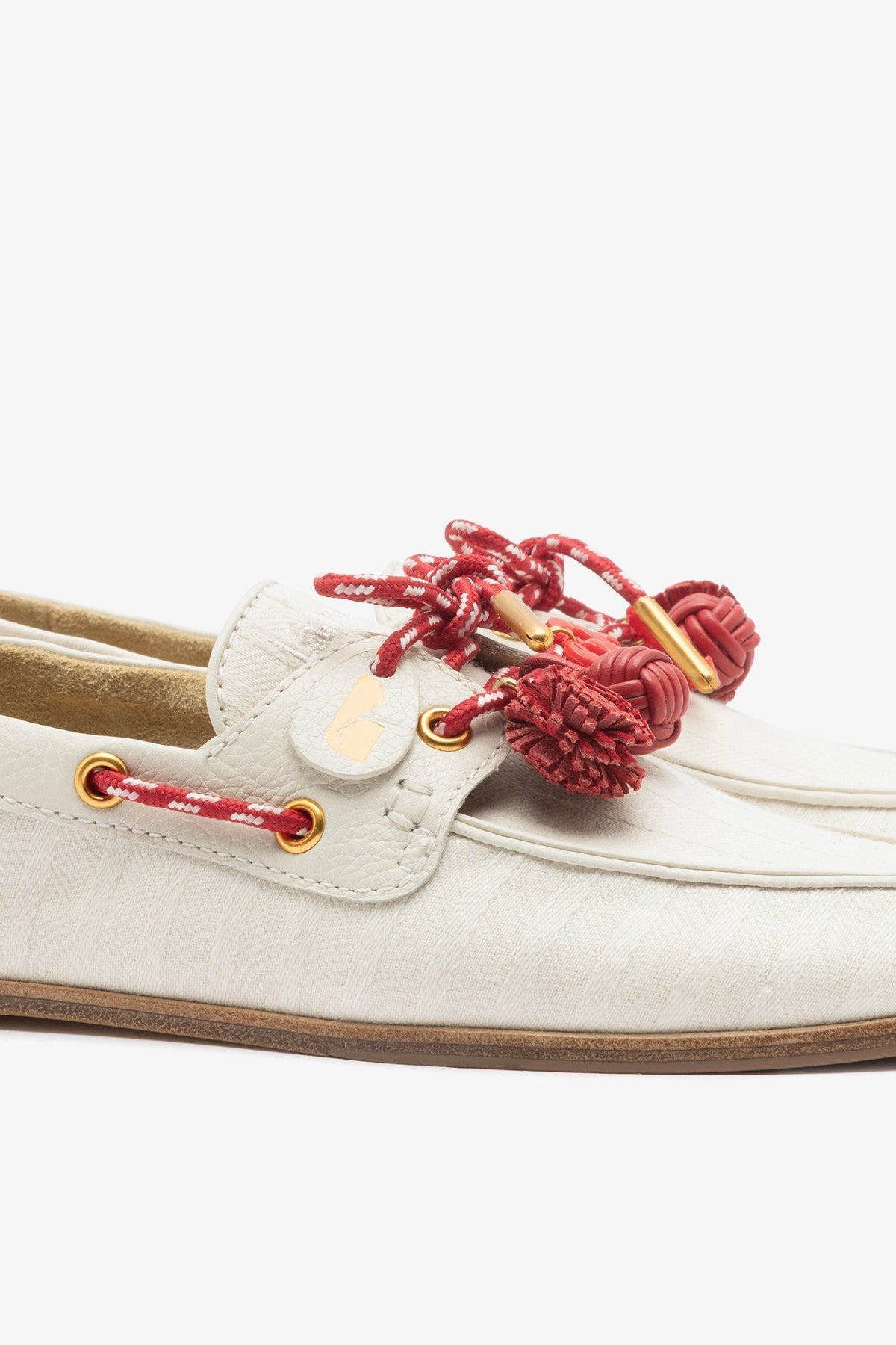 Larroude Cyprus Boat Shoe Ivory Striped Canvas