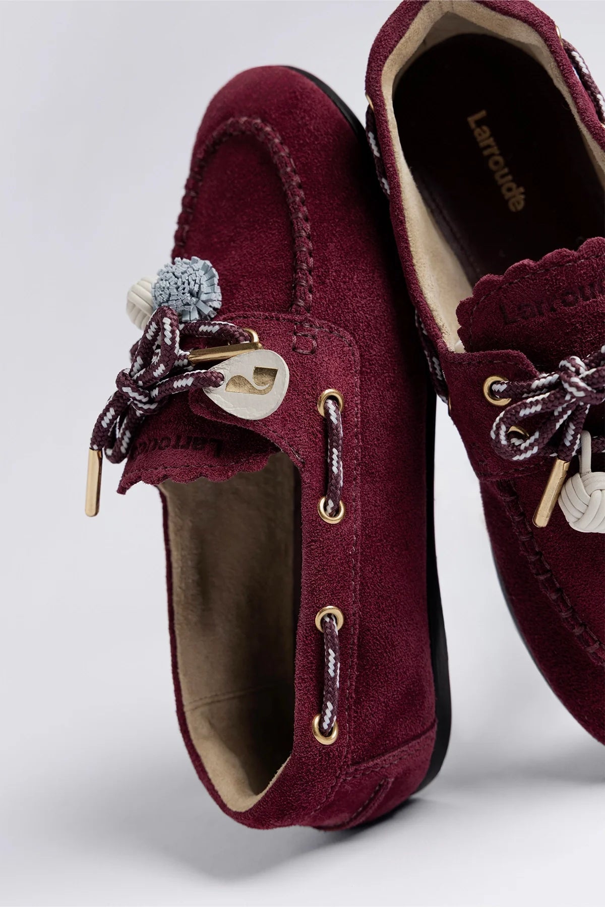 Larroude Cyprus Boat Shoe Burgundy Suede