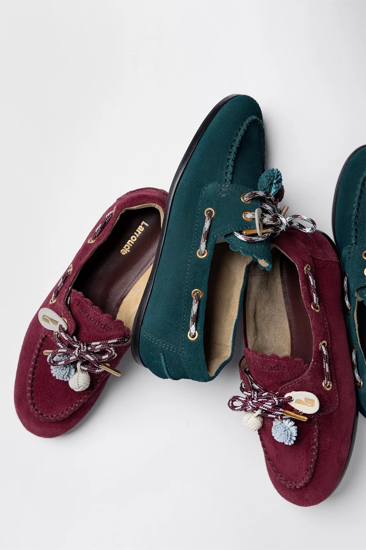 Larroude Cyprus Boat Shoe Burgundy Suede