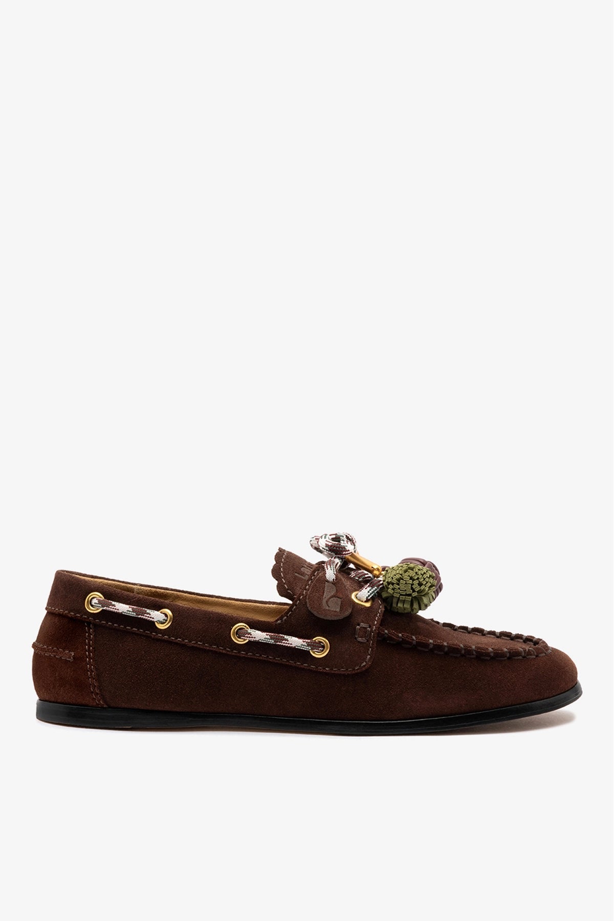 Larroude Cyprus Boat Shoe In Brown Suede