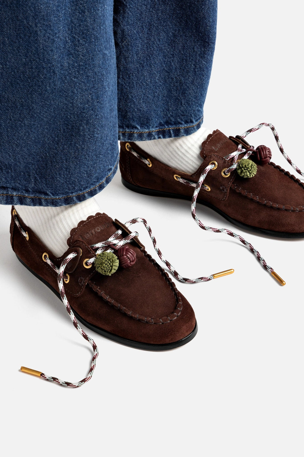 Larroude Cyprus Boat Shoe In Brown Suede