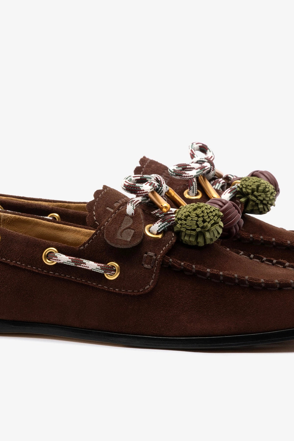 Larroude Cyprus Boat Shoe In Brown Suede