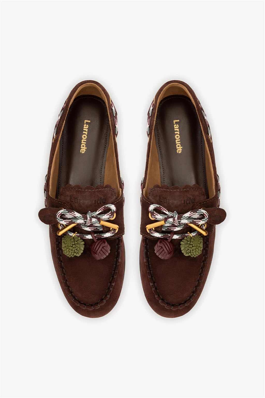 Larroude Cyprus Boat Shoe In Brown Suede