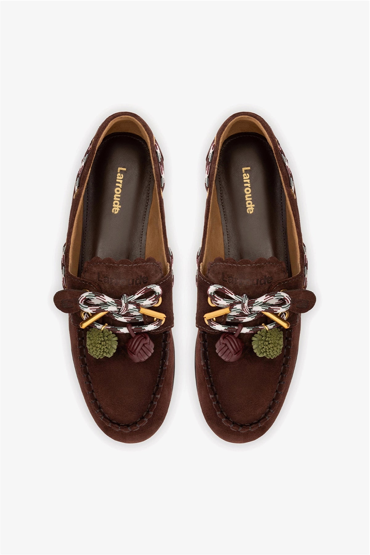 Larroude Cyprus Boat Shoe In Brown Suede